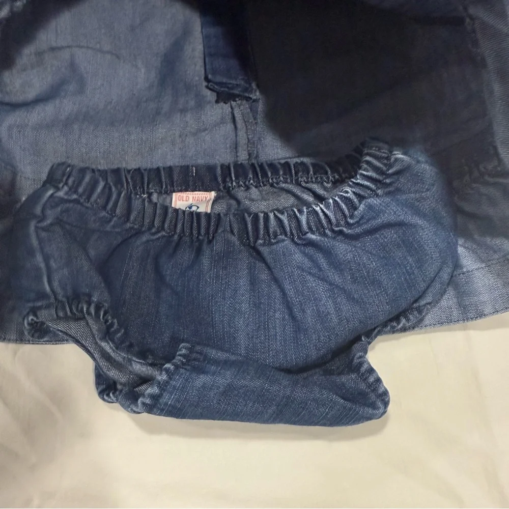 Y2K Old Navy Blue Denim Kids Casual Dress with Matching Bloomers Size 6-12 Mo